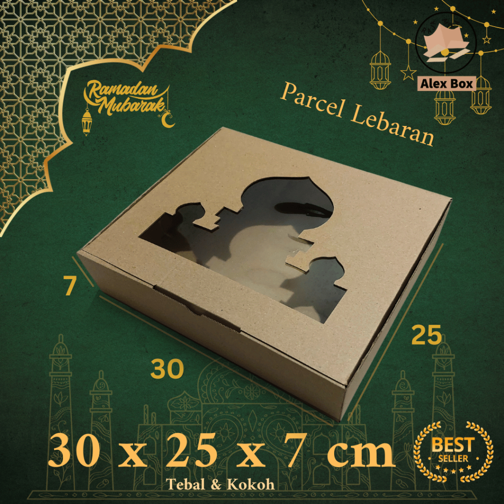

Kardus Parcel Lebaran Ukuran 30 x 25 x 7 cm | Box Mika Hampers Idul Fitri | Diecut Hantaran Kue