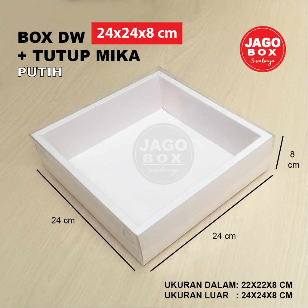 Box DW Cake Roti Souvenir Putih + Tutup Mika 22X22X8 cm (uk.dalam)