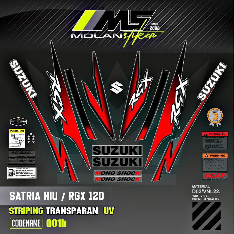 Decal Sticker Striping Variasi Transparan Uv Satria Hiu Malaysia RGX 120 Satria R Agresif Suzuki Sat