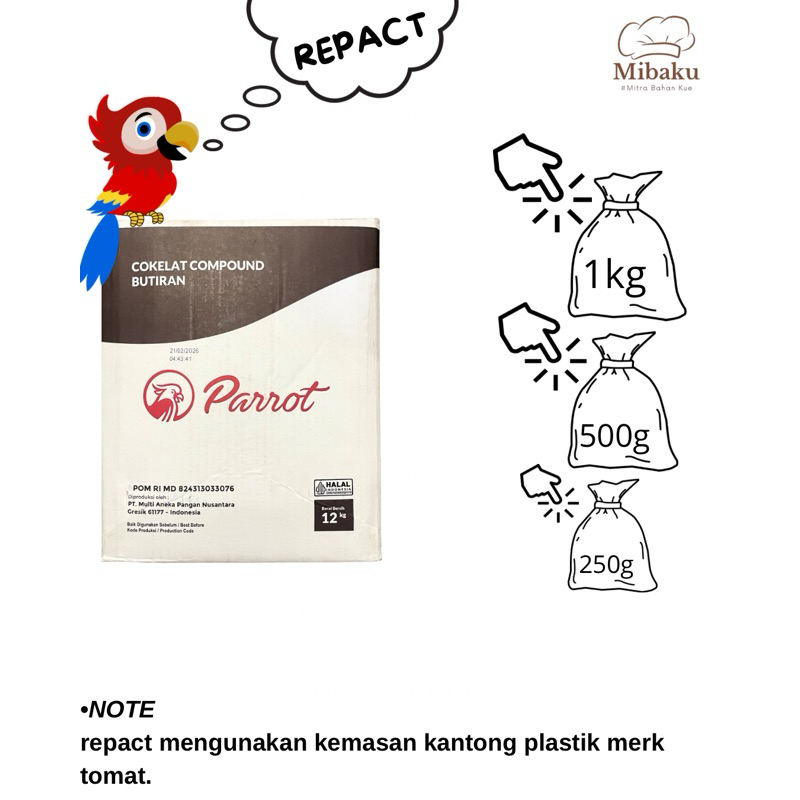 

Parrot Cokelat Compound Butiran – Meses repact 250gr 500gr 1kg