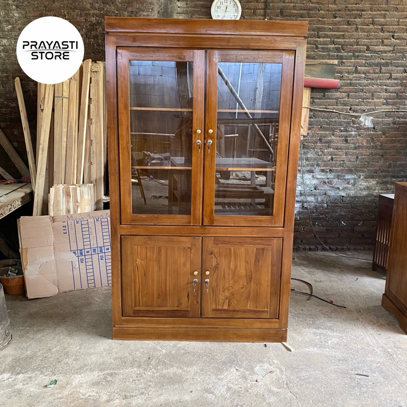 Lemari buku minimalis jati Lemari hias minimalis kayu jati