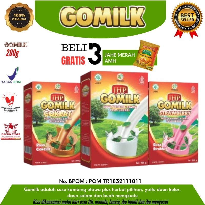 

[FREE HADIAH] GOMILK 200g SUSU KAMBING ETAWA 3 VARIAN RASA ORI COKLAT STROBERI GRATIS JAHE MERAH AMH 100% ORIGINAL ASAM LAMBUNG GERD MAAG HIPERTENSI DIABETES BB BOOSTER