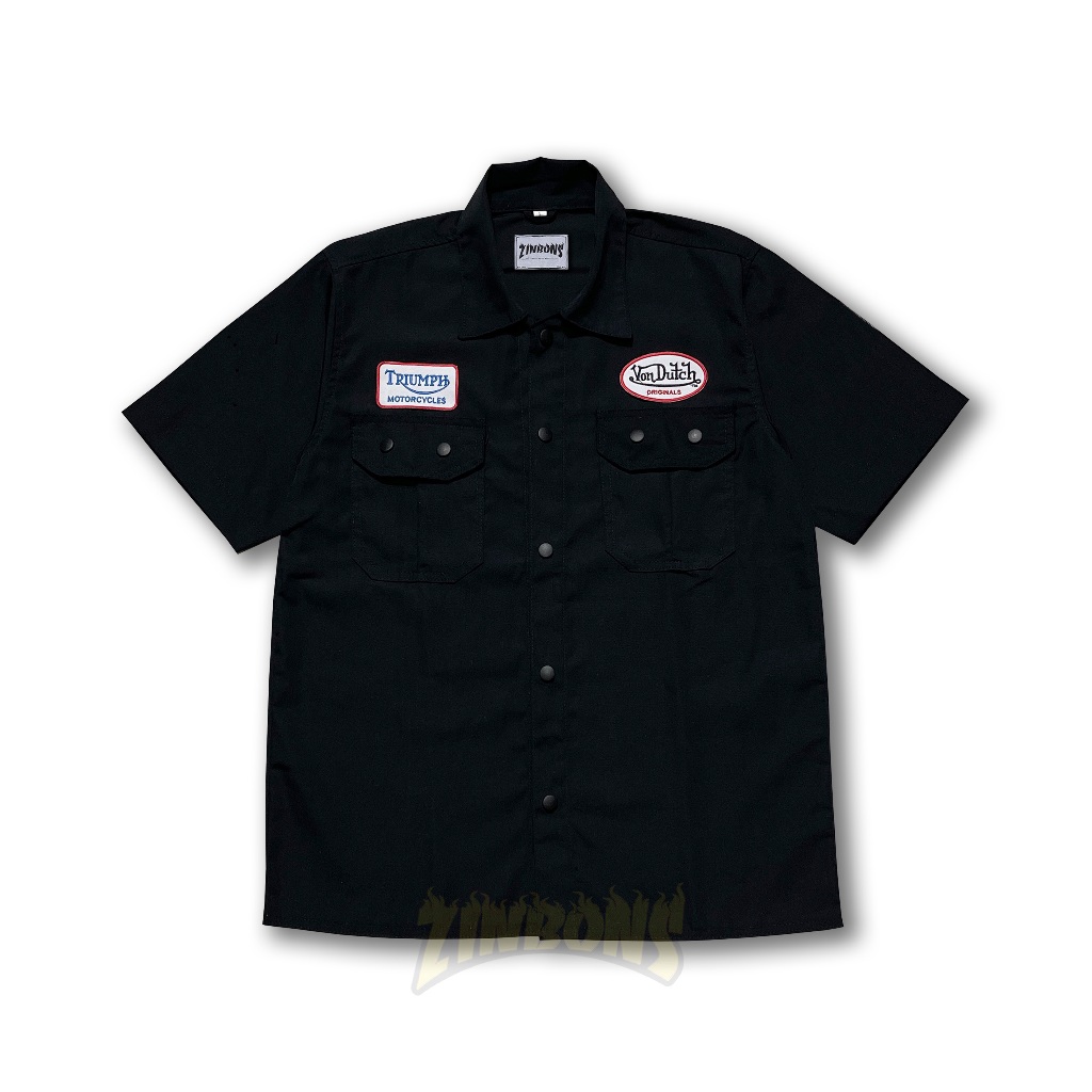 Workshirt Engineers Black Workshirt Motif Motor / bikers Kemeja Kerja Workshirt Tangan Pendek