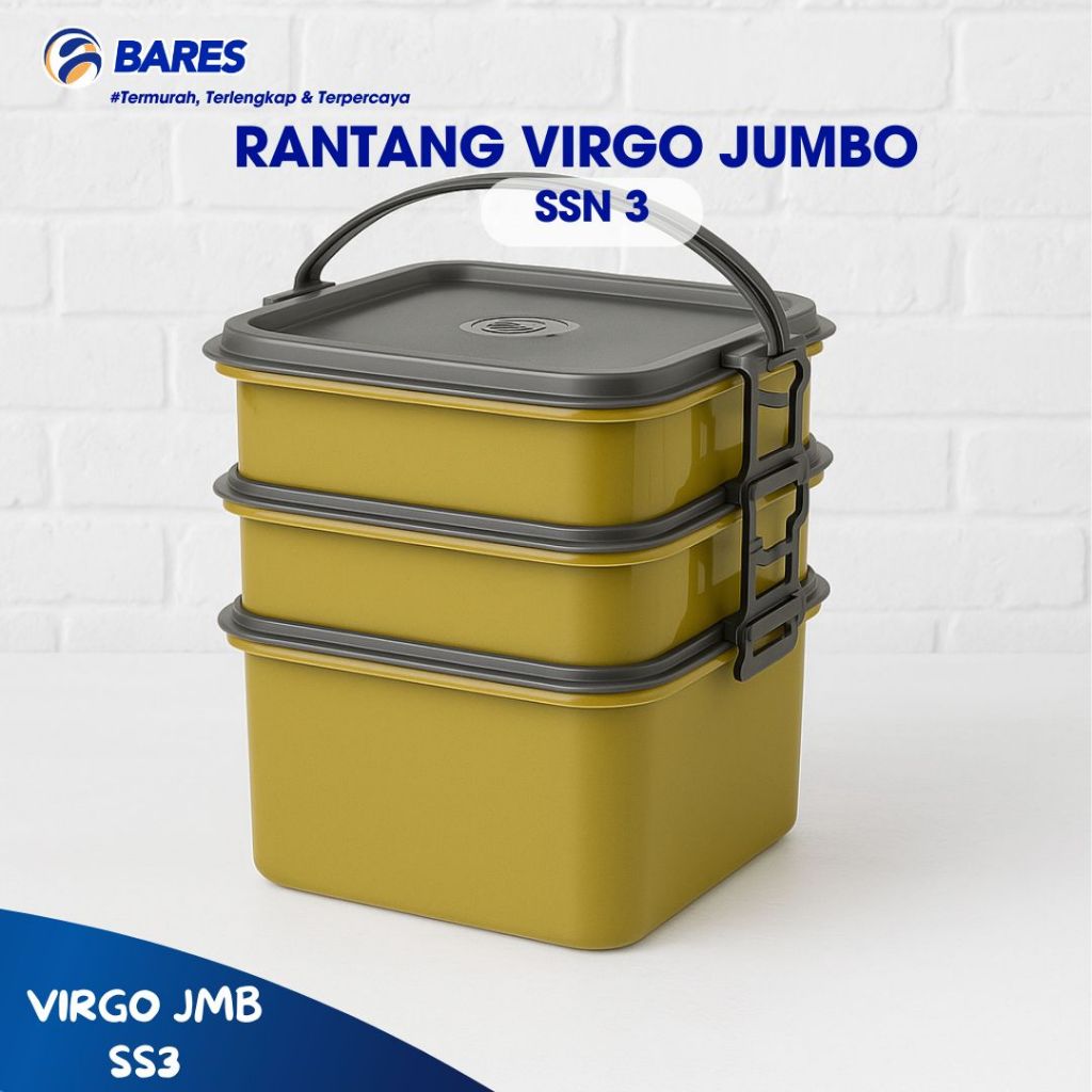 Susan Rantang Plastik Virgo JUMBO Susun 3 Mocca | Rantang Hajatan | Rantang Plastik