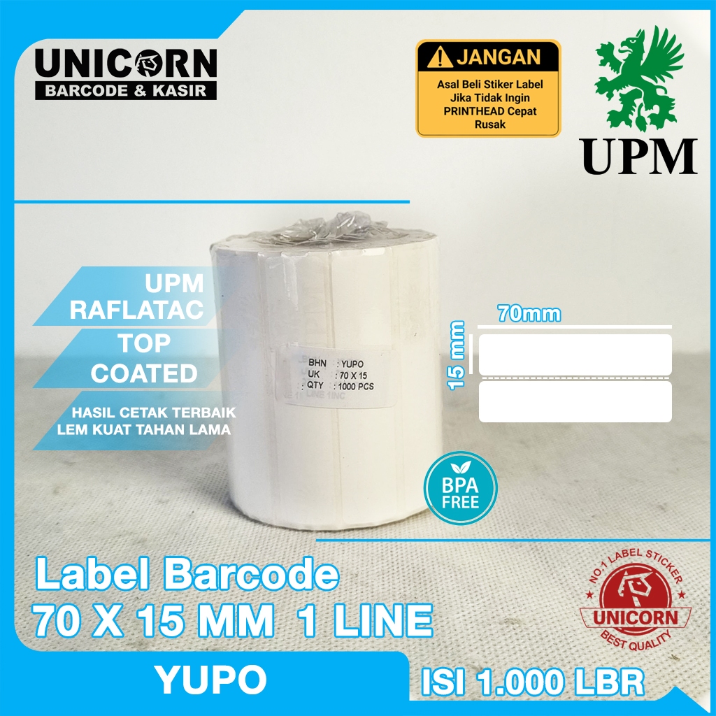

Stiker Label Barcode YUPO - Sticker UK 70x15 mm 70 x 15 mm 70x15mm 1 Line