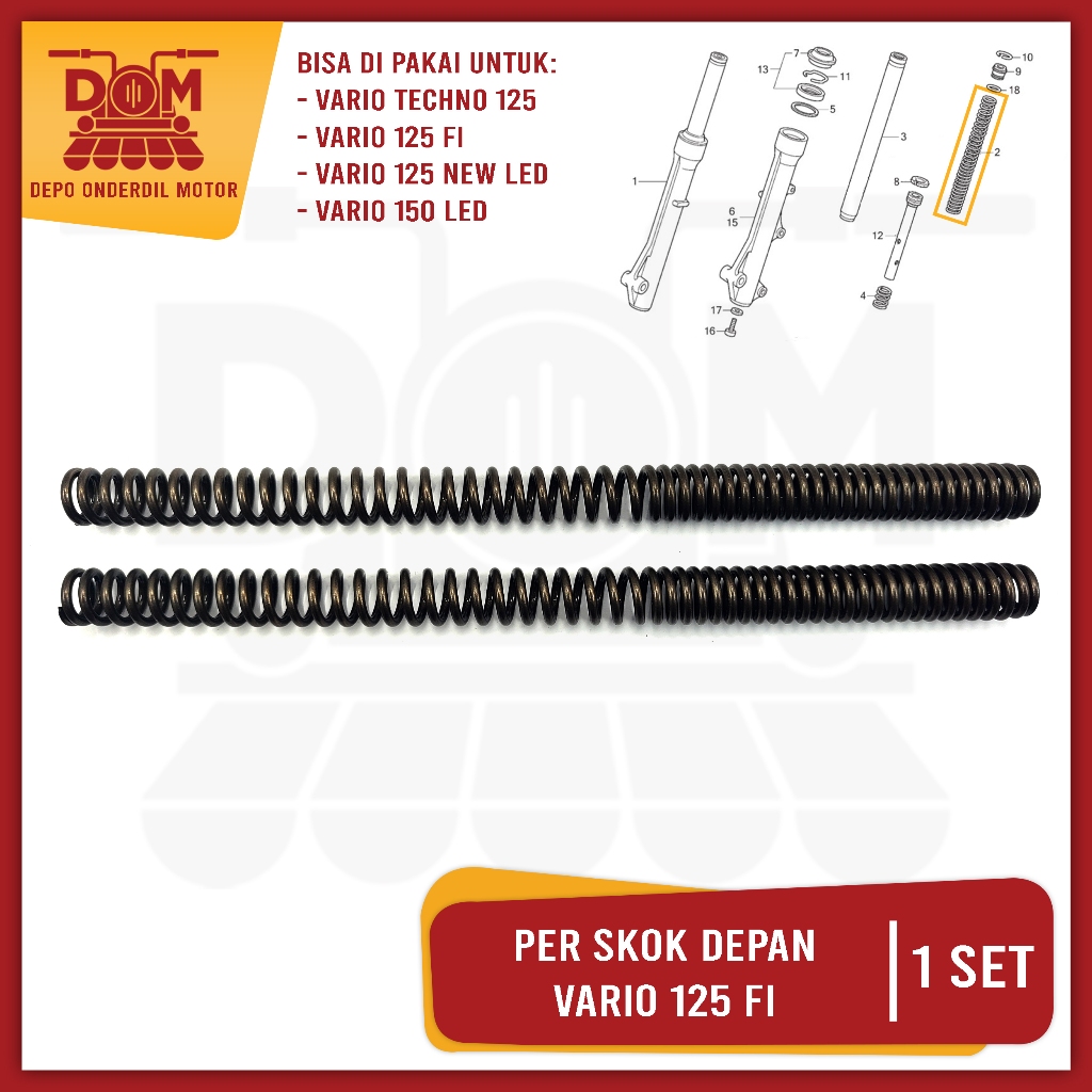 Per Skok Depan Vario 125 FI 2013 Set Isi 2 (PSP) Spring Ver Front Fork As Shock Breaker Honda