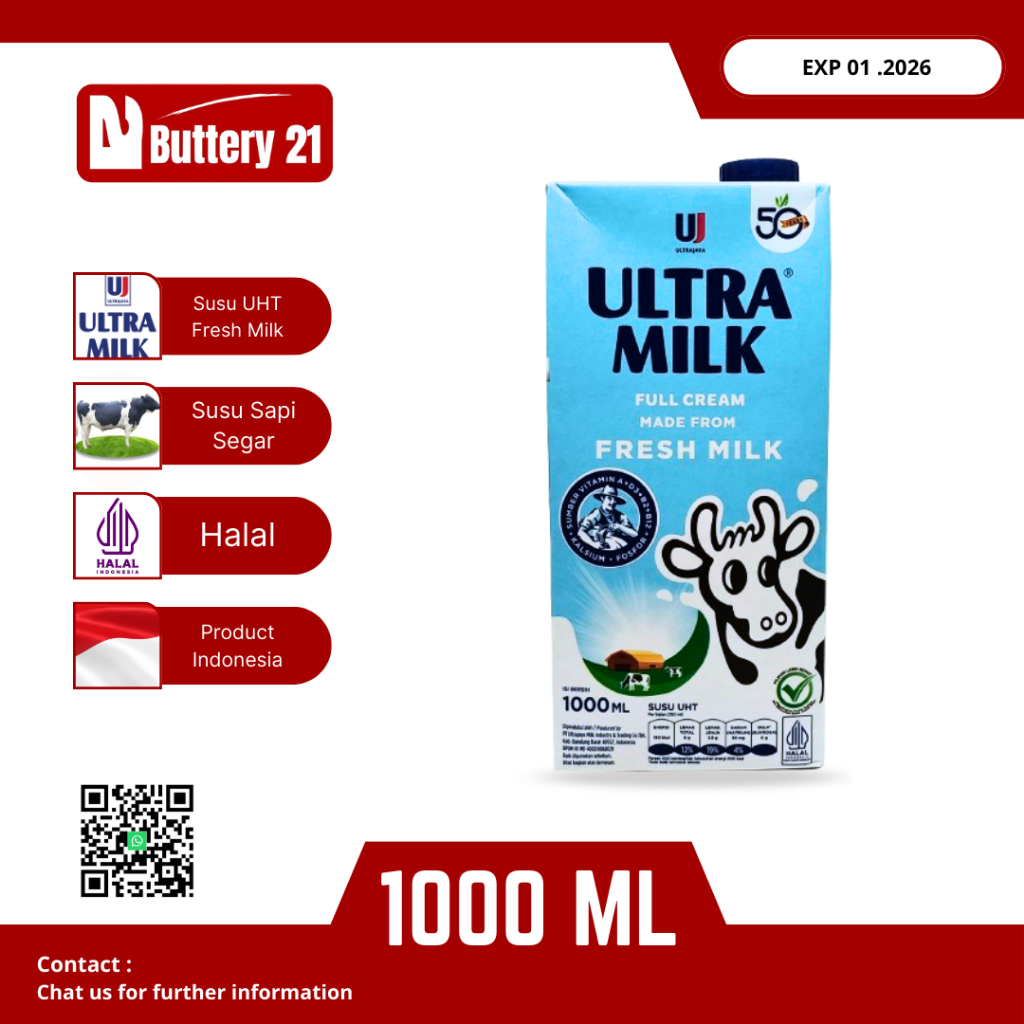 

ULTRA MILK SUSU UHT FULL CREAM 1 LTR/SUSU ULTRA MILK/SUSU UHT FRESH MILK