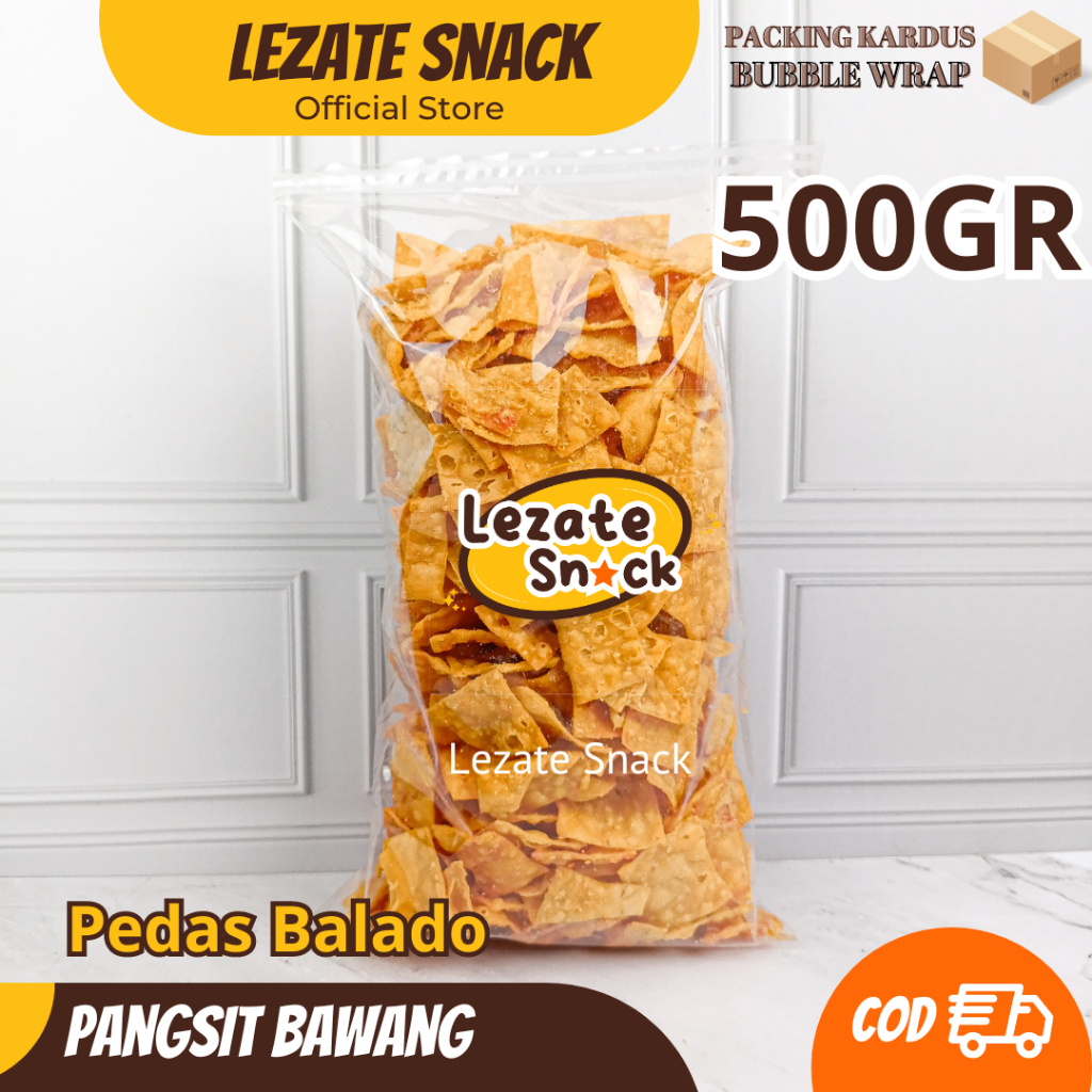 

Kripik Pangsit Balado 1 KG / Keripik Pangsit Bawang / Kripik Bawang Pedas Manis Cumicumi Lezate WAP SHOP