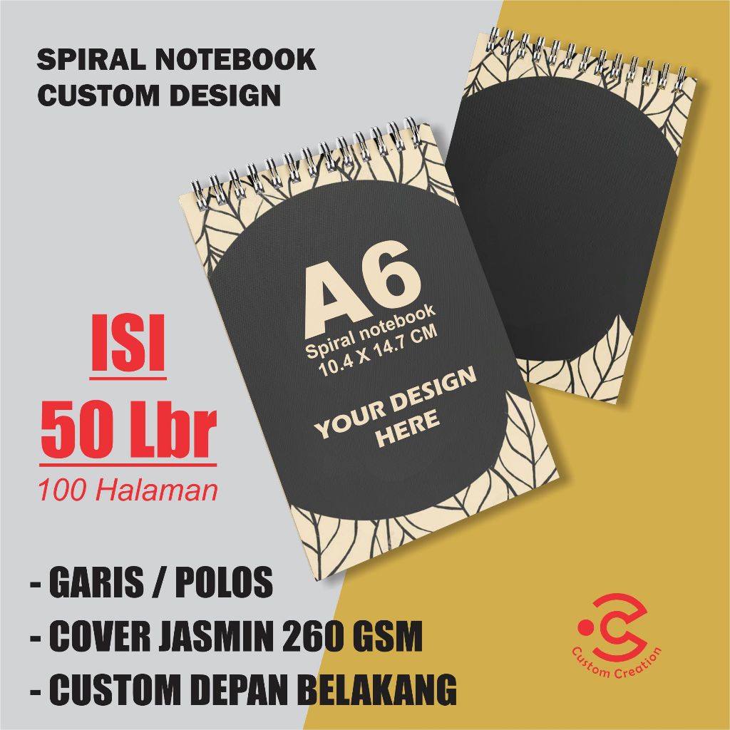 

NOTEBOOK SPIRAL NOTES CUSTOM COVER DEPAN BELAKANG A6 (50 lembar)