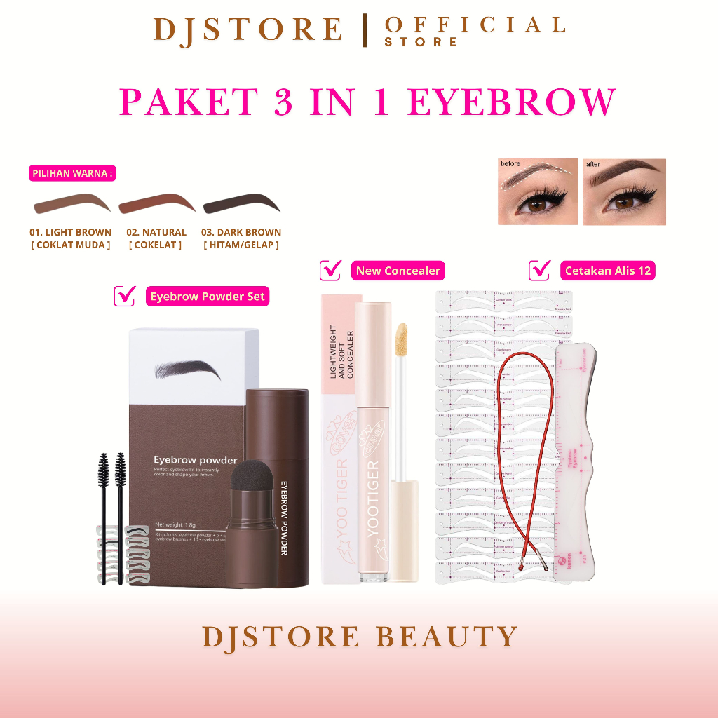 [ PAKET 3in1 EYEBROW VIRAL ] Paket Alis Bundle 3 item Eyebrow Powder Stamp, Cetakan Alis Tali 12 dan