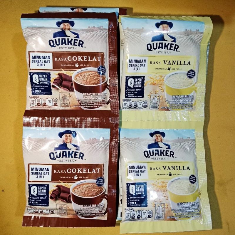 Quaker Oat 3in1 28grX10 pcs | Quaker Oat Renceng| Quaker Oat Murah| Quaker Oat Coklat| Quaker Oat Va