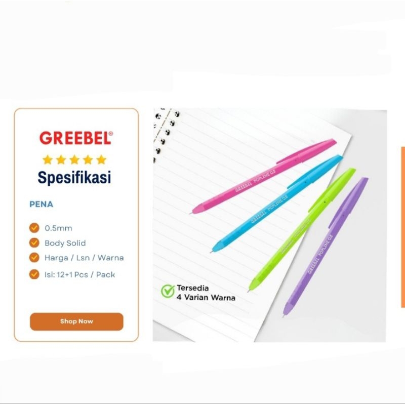 

Pulpen Pena Greebel Popline 0.5 Hitam Isi 12+1 Pcs/Kotak