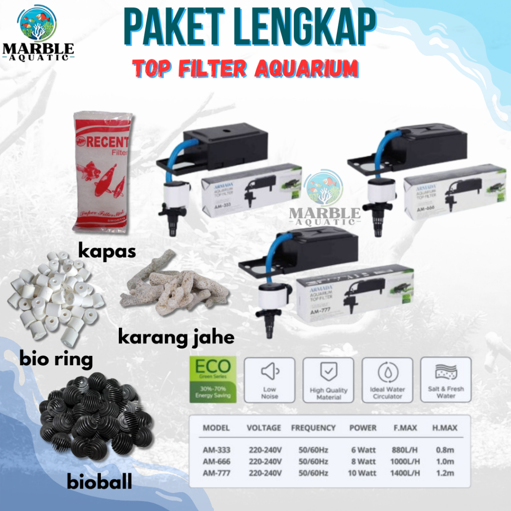 PAKET LENGKAP TOP FILTER BOX FILTER ATAS LOW WATT KECIL SEDANG BESAR JUMBO UNTUK AQUARIUM TANK 30-10