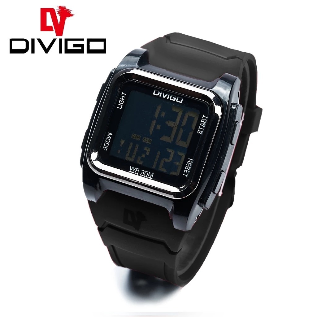 Jam Tangan Pria Digital DIVIGO Kotak Digital LED Original Water Resistant 3ATM