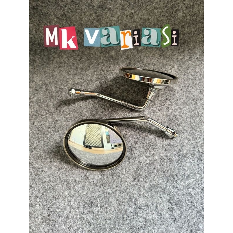 Spion motor bulat warna chrome tangkai pendek kaca cembung vespa universal
