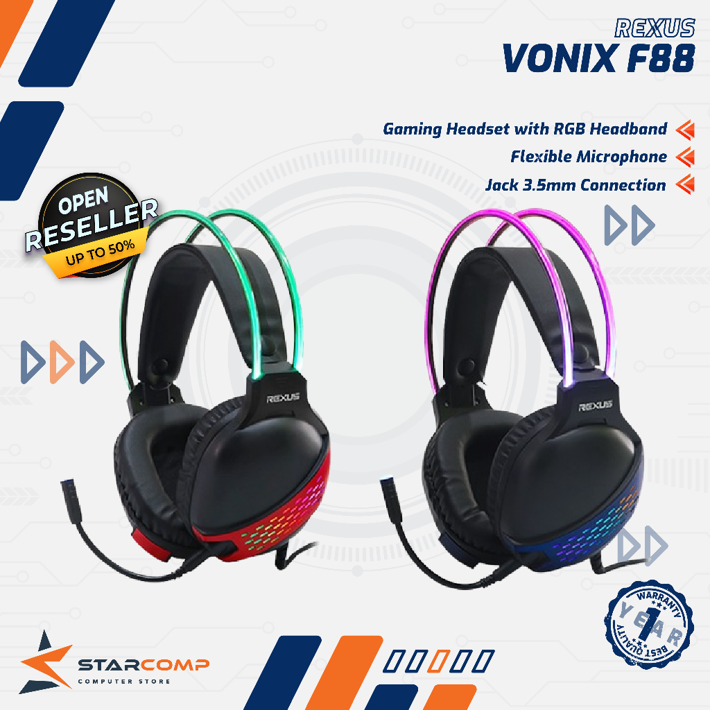 Rexus Vonix F88 Gaming Headset Running RGB Headband F 88 headphone Besi Led