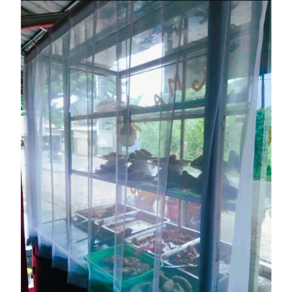 Tirai etalase warung makan Gorden etalase kaca Hordeng rumah makan Tirai Vitrase Putih Polos Plisket