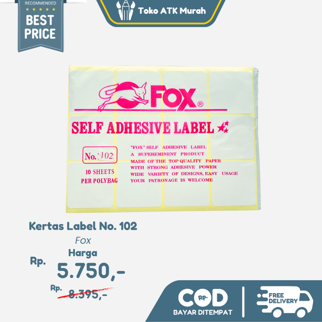 

Kertas Label Stiker Fox No. 102 uk. 50 x 50 mm (Persegi) - Label Putih