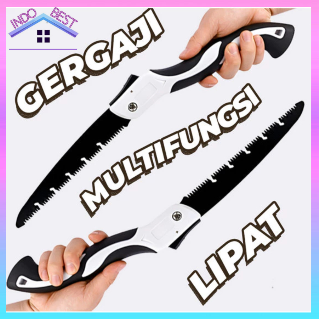 Indoboss | Pisau Lipat Perkakas Tukang | Gergaji Kayu Anti Karat Baja Keras | Folding Hand Saw Porta