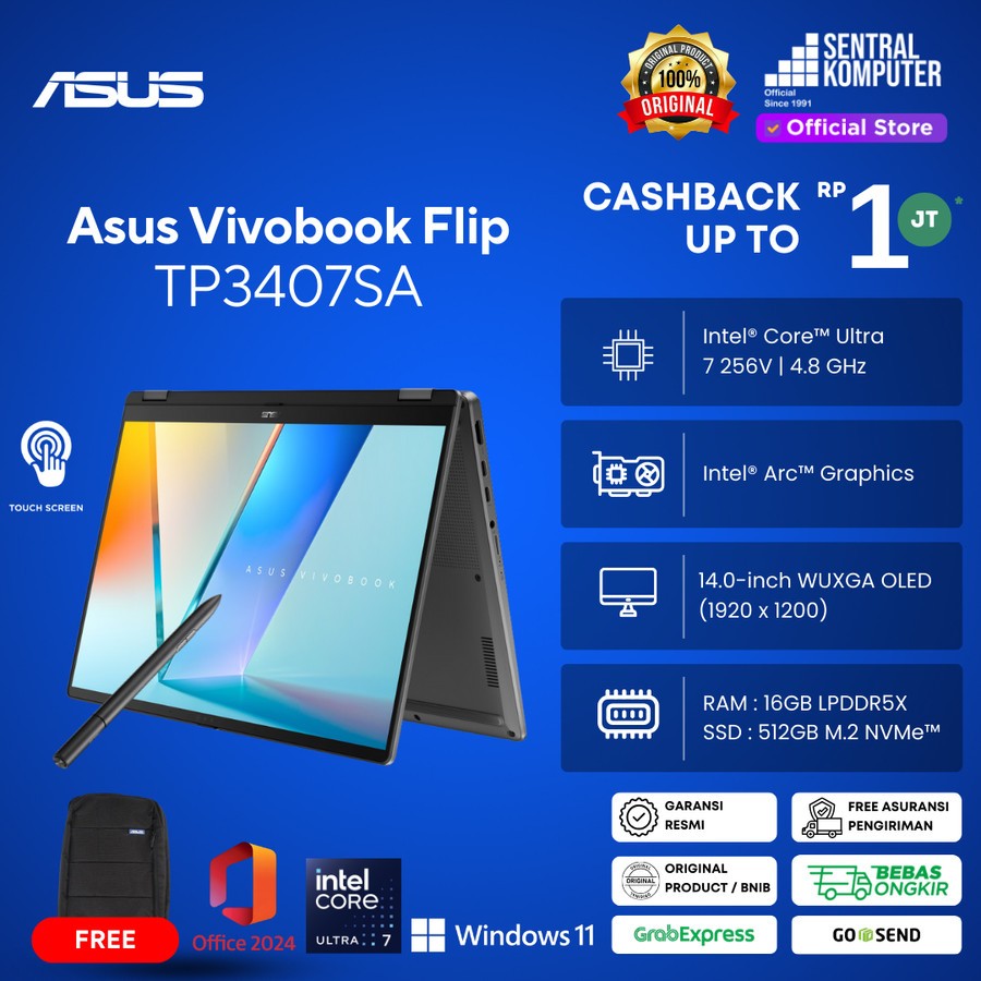 ASUS Vivobook 14 Flip TP3407SA Ultra 7 256V RAM 16GB 512GB SSD 14" WUXGA OLED