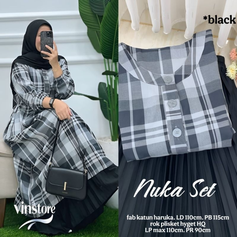 Nuka Set Kotak Kotak Ld110 Katun Haruka One Set Long Tunik Harisa Ritsuki
