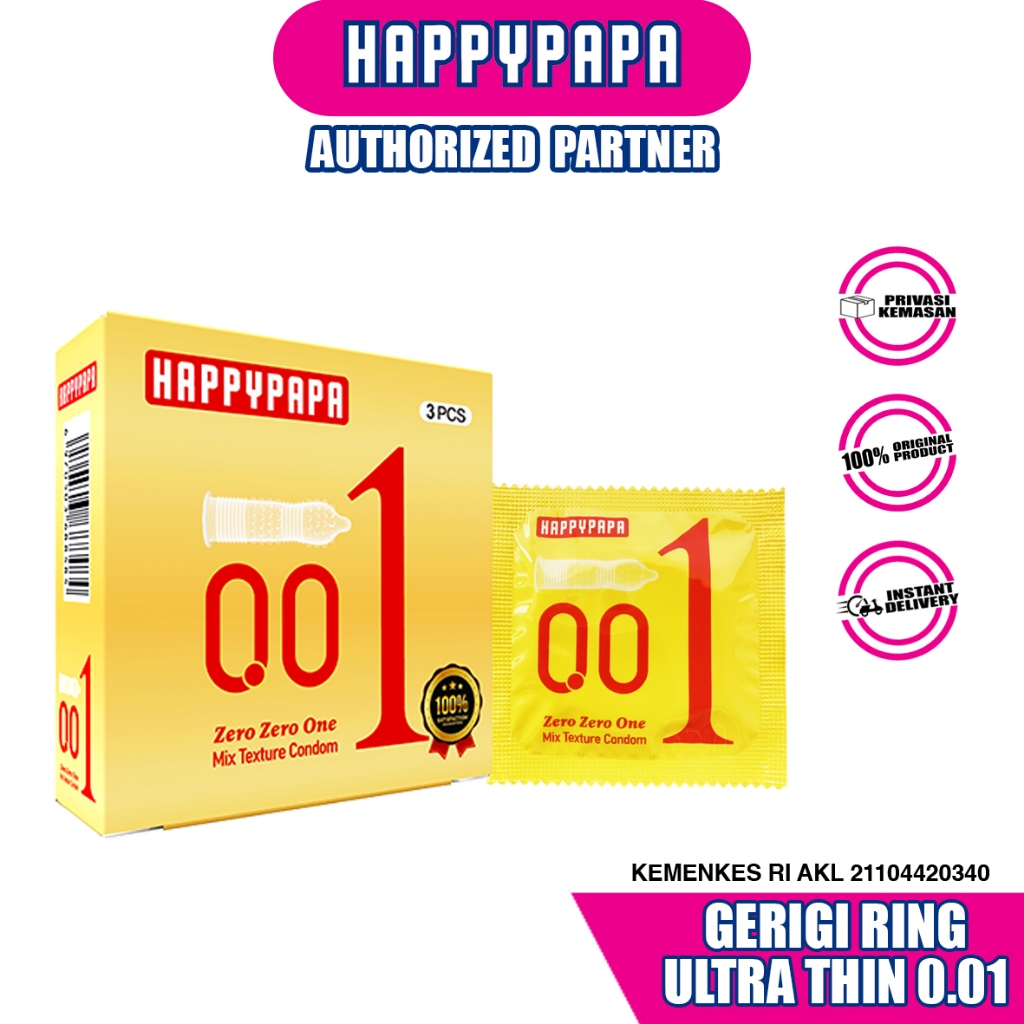 Kondom 0.01 Gerigi Ring Happypapa Super Tipis dan Anti Bocor (1 box isi 3 pcs)