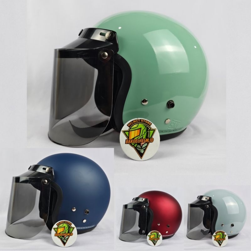 [FREE PACKING ]Helm Bogo Dewasa SNI LIST HITAM Kaca Datar Hitam SNI_Helm Retro Pria  Wanita_Helm Bog