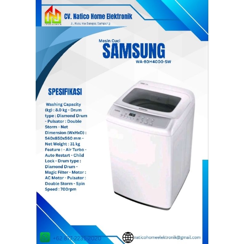 MESIN CUCI SAMSUNG WA80H4000SW/MESIN CUCI 8Kg