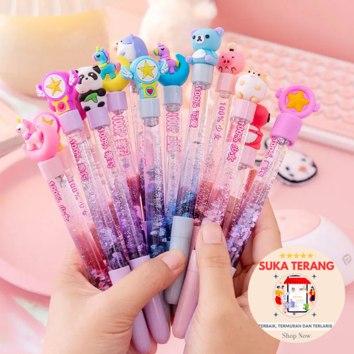 

ST PULPEN GEL GLITTER AIR MOTIF KARTUN KARAKTER LUCU / PULPEN GLITTER / BOLPEN / PENA / BALLPOINT PEN
