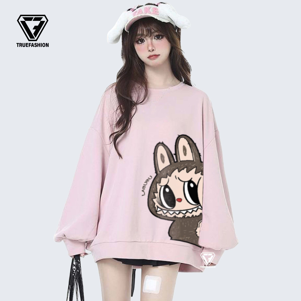 yuh TF - LABUBU Sweater Wanita HK Style Switer Karakter Oversize Remaja Lucu Baju Atasan Kekinian
