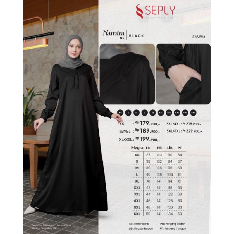 GAMIS SEPLY NAMIRA 05 BLACK, GAMIS HITAM SEPLY, GAMIS HITAM PREMIUM