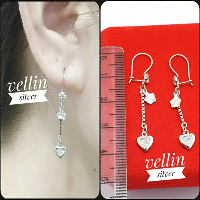 Anting Juntai Love Silver 925 Lapis Emas Putih - Anting Love Asli Perak 925