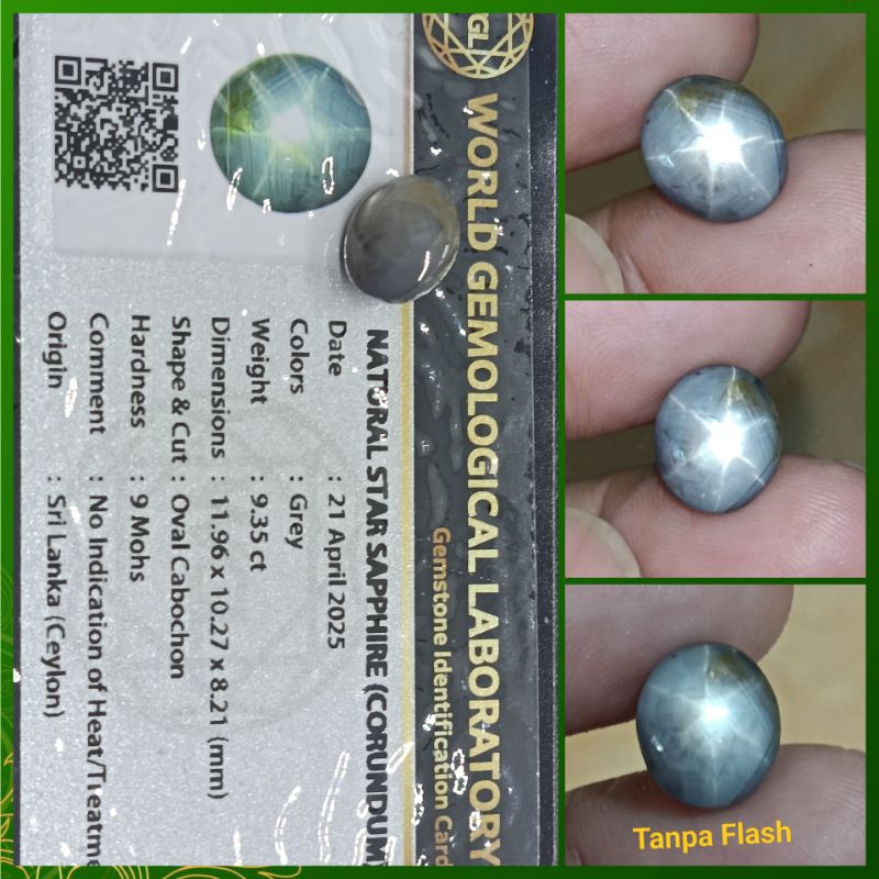 Natural Star White sapphire Ceylon 9,3ct memo WGL Safir Srilanka