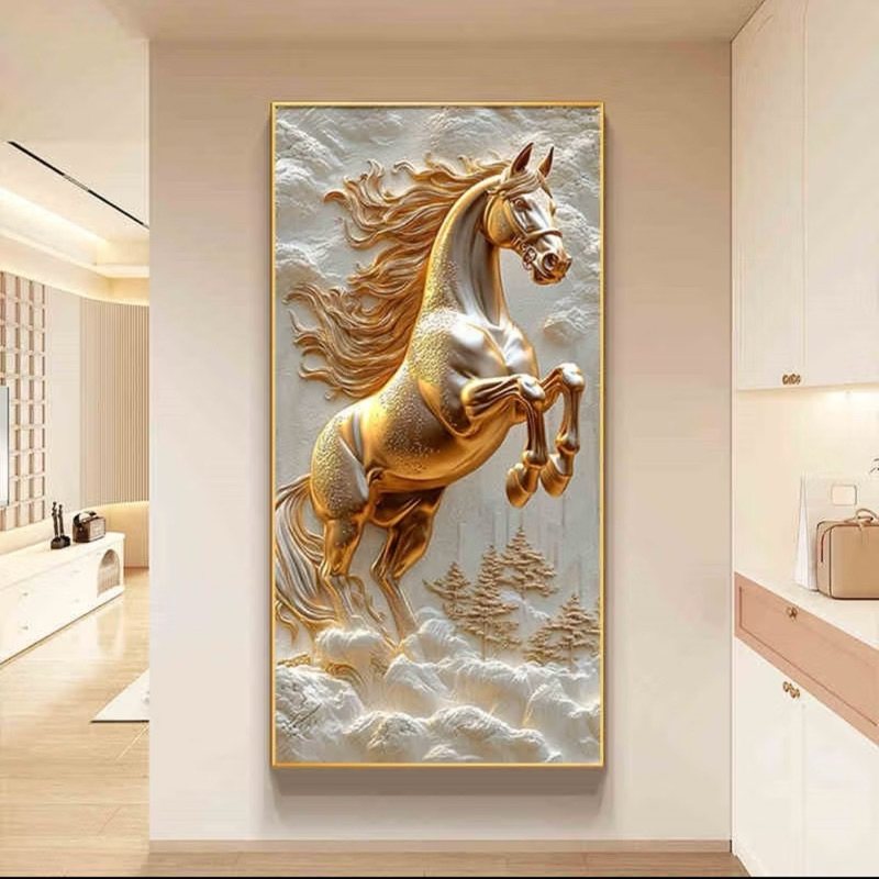 Lukisan Porcelain Painting Diamond 5D - Model Kuda Elegan - Dekorasi Rumah Mewah.