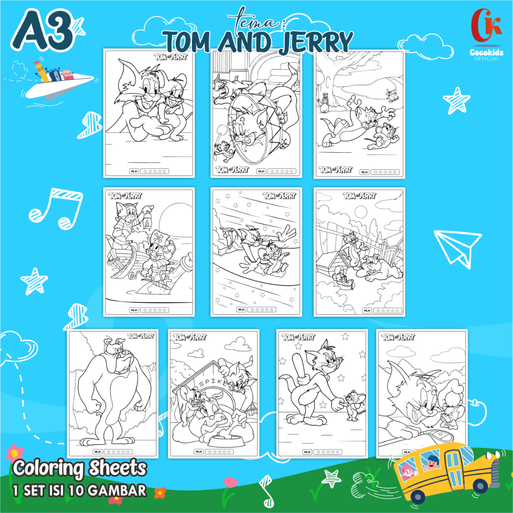 

(TOM & JERRY 01) KERTAS MEWARNAI ANAK A3 - COLORING SHEETS SERIES 1 - LEMBAR MEWARNAI ANAK PAUD/TK/SD