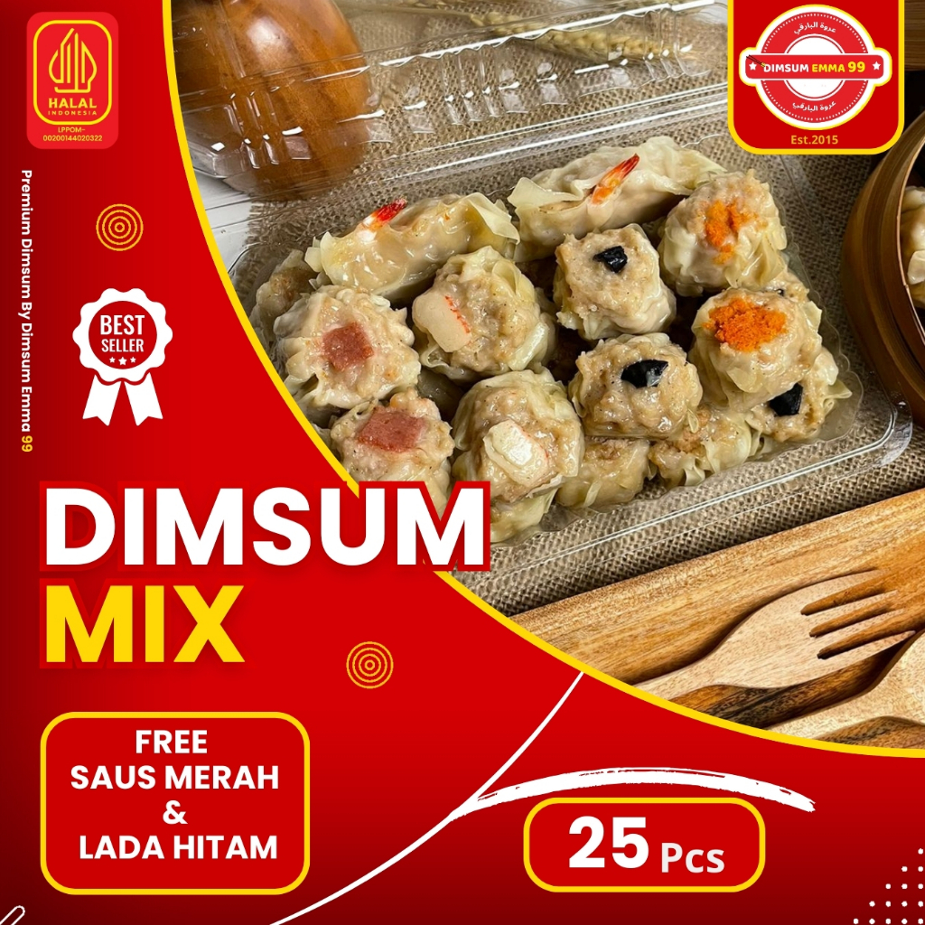 

Dimsum Ayam Premium Frozen isi 25 pcs Mix Toping Free Saos Merah & Lada Hitam Halal