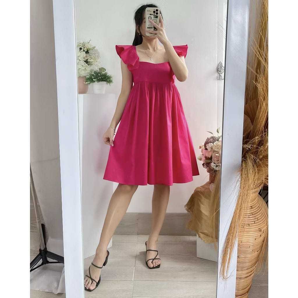 Ami Collection - Dress Ruffle Poly Lengan Pendek / Dress Crincle Midi / Dress