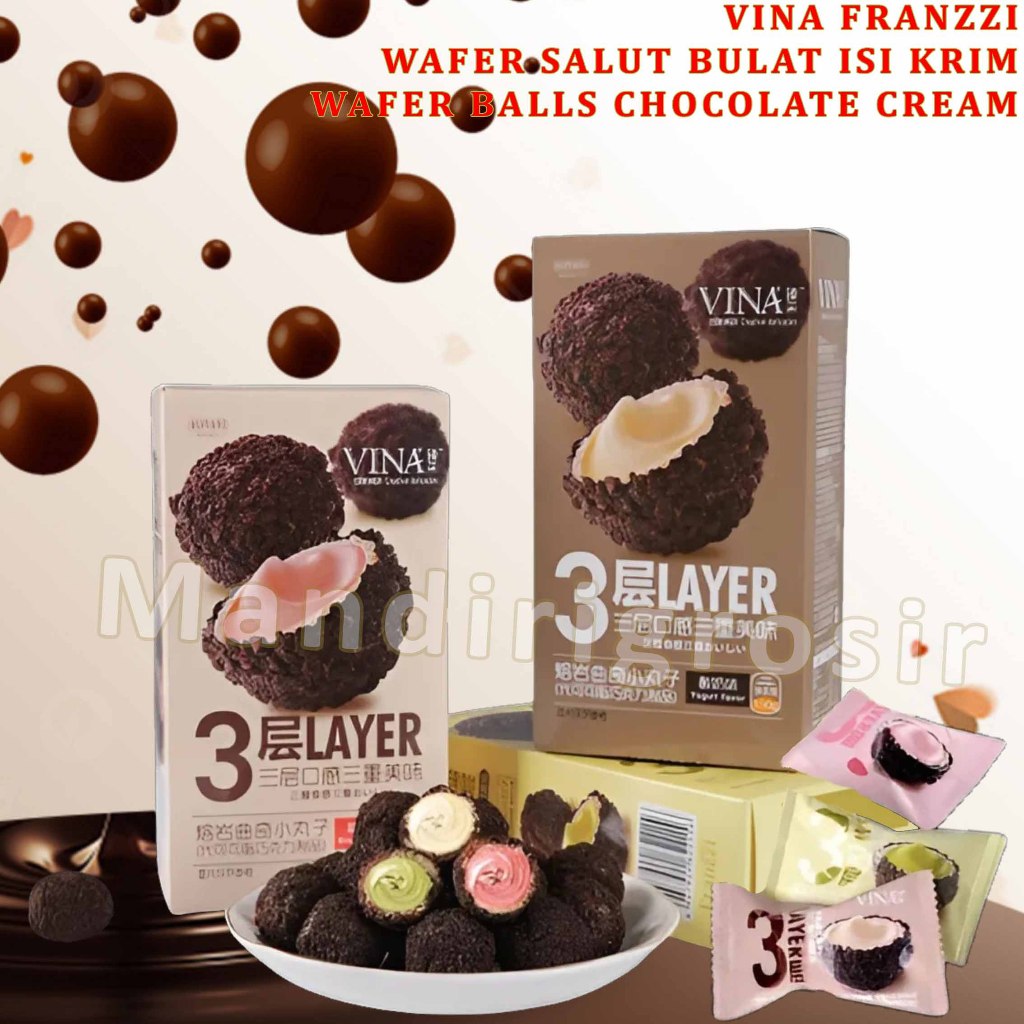 

Wafer Salut Bulat Isi Krim * Vina Franzzi * Wafer Balls Choco Cream Varian Rasa * 100gr