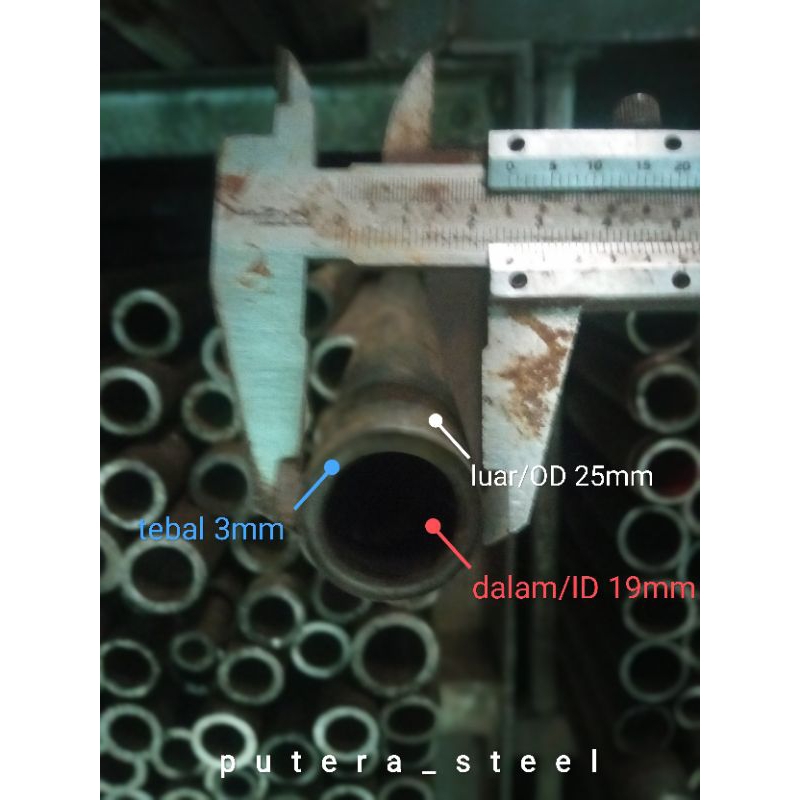 pipa besi seamles luar/OD 25mm dalam 19mm tebal 3mm ukuran 60-100cm