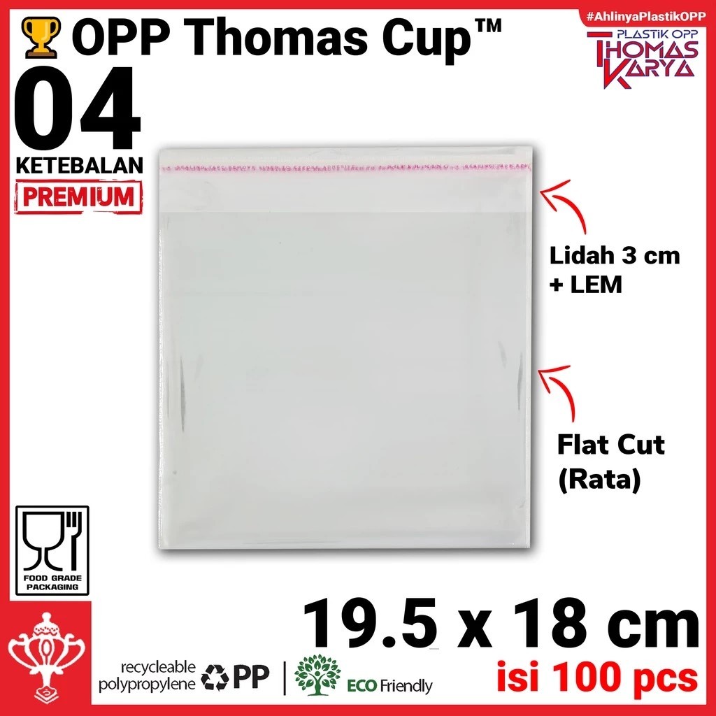 Plastik OPP 19,5x18 TEBAL | Isi 100 | Kantong Bening | Kemasan Kaca Undangan | Kemasan Roti Manis Ba