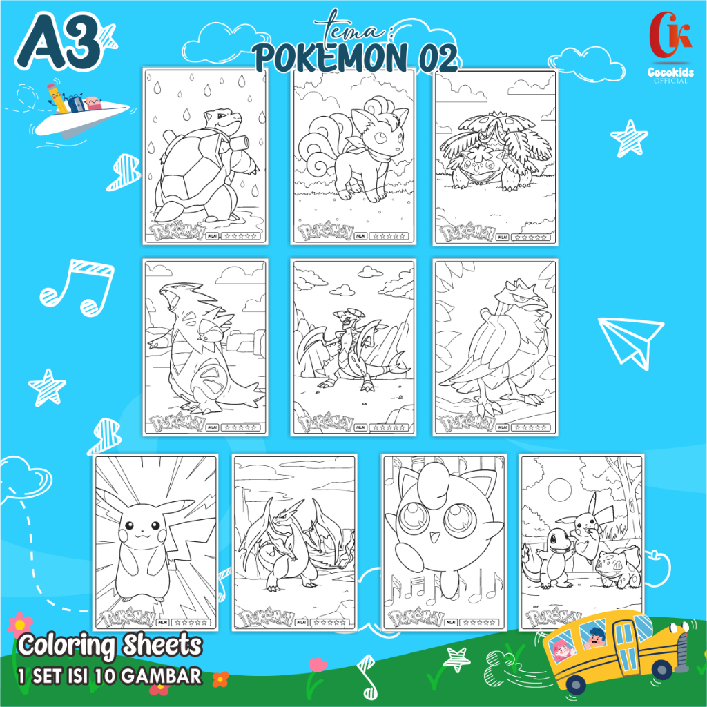

(POKEMON 02) KERTAS MEWARNAI ANAK A3 - COLORING SHEETS SERIES 1 - LEMBAR MEWARNAI ANAK PAUD/TK/SD