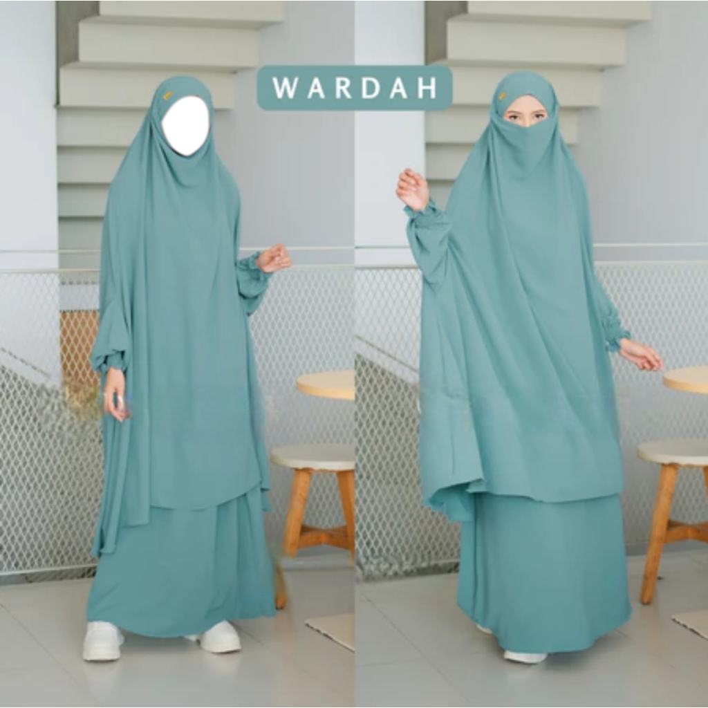 French Set Gamis Khimar Syari Warna Wardah – Bahan Adem Lembut Jatuh Anti Kusut & UV Premium