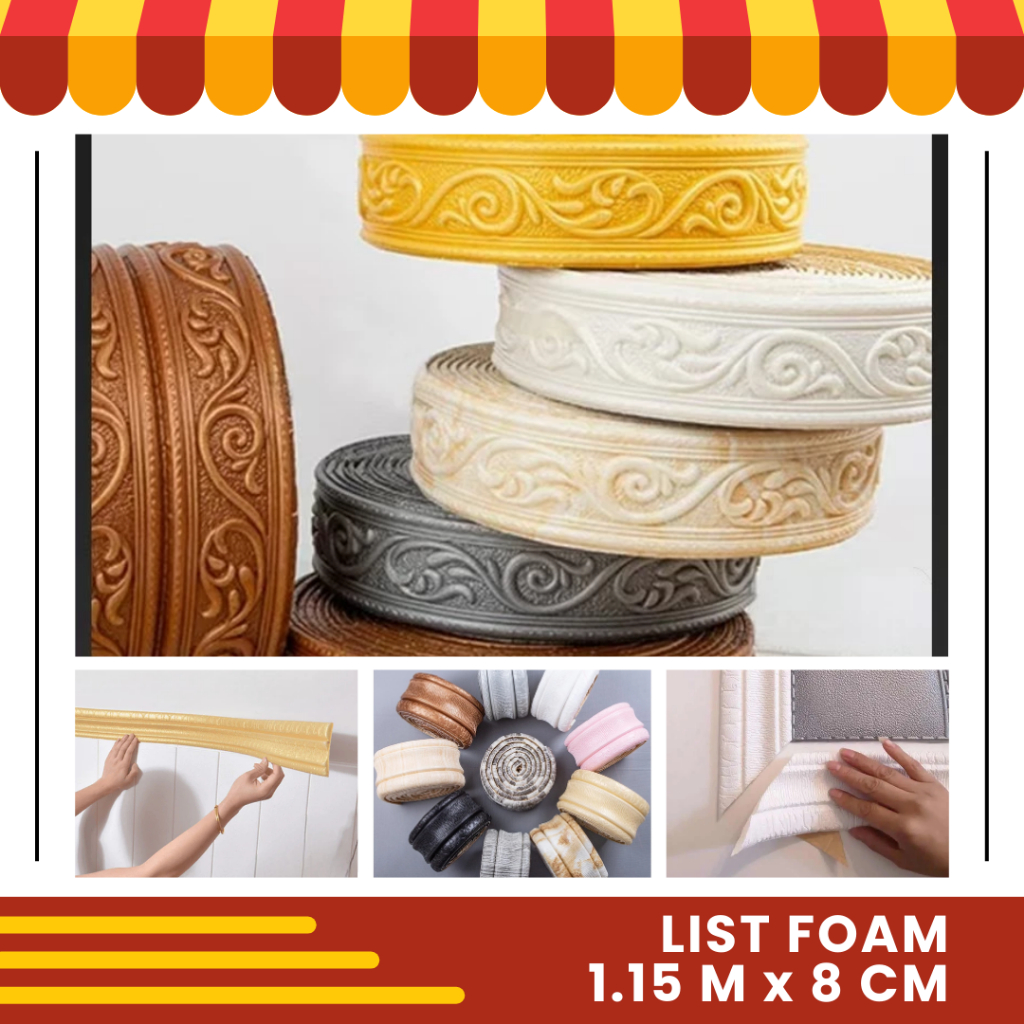 Wall Border List Foam 3D Wallpaper Dekorasi  Tebal List Dinding Border Plafon Atas Stiker 1.15 M