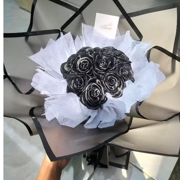 BUKET BUNGA MAWAR HITAM | BLACK ROSE ROUND BOUQUET