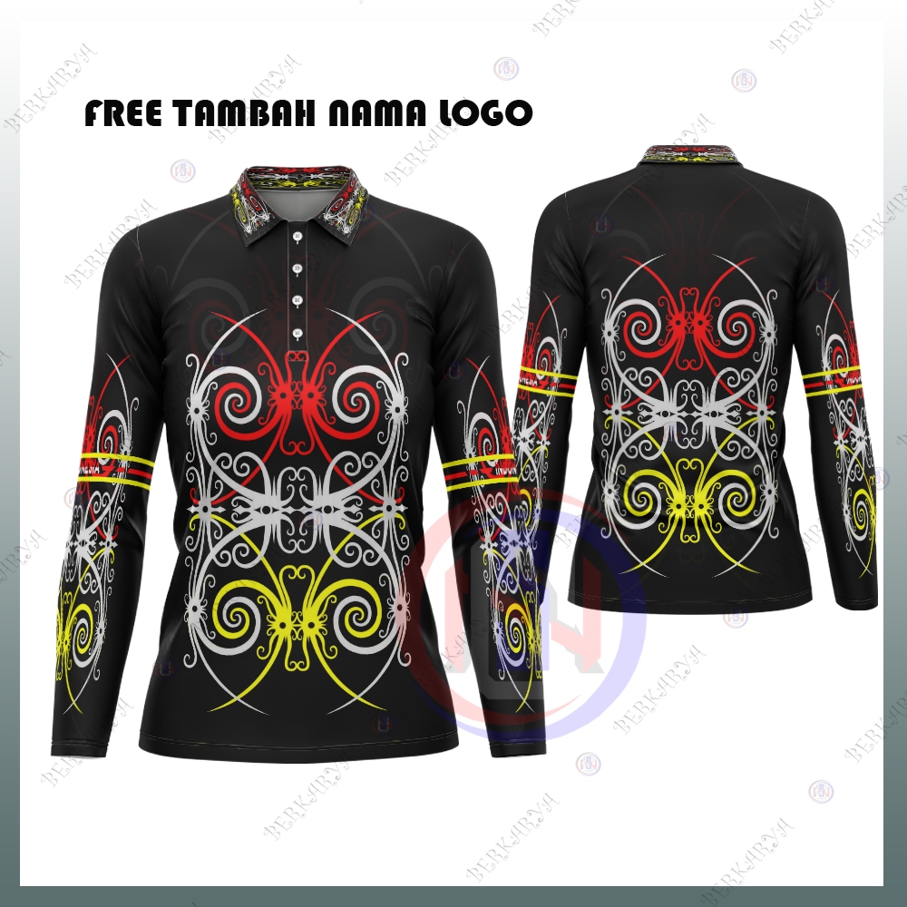 Kaos Polo Wanita Batik Dayak Kalimantan Jersey Wangki Kalimantan  Baju Batik Kalimantan Fullprint