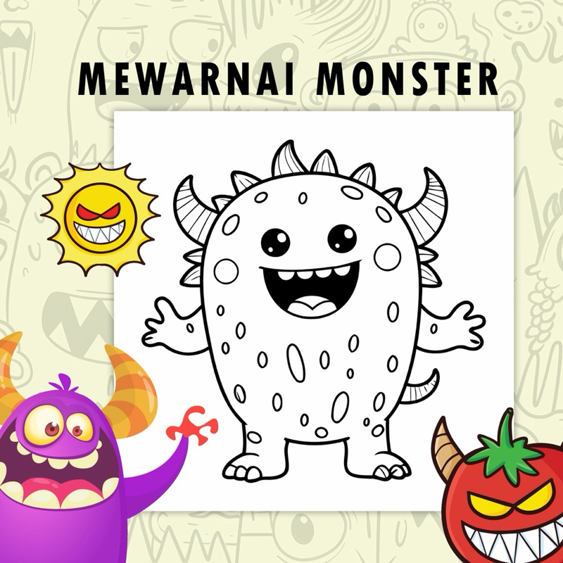 

25 Lembar A5 | Kertas Mewarnai tema Monster Lucu