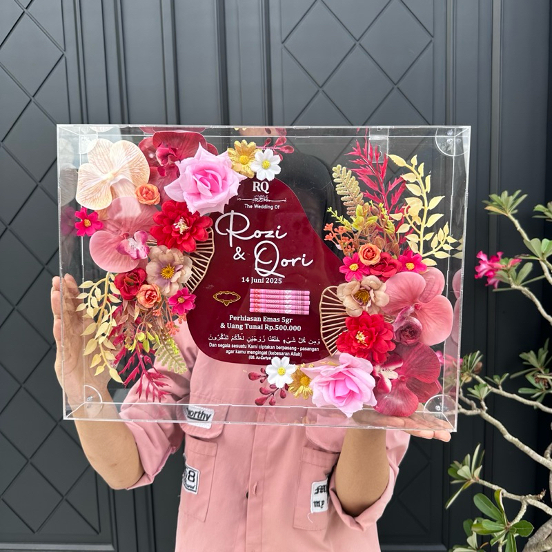 ( 2HARI JADI ) MAHAR KILAT AKRILIK 30x40 | Kebutuhan Pernikahan Hantaran Wedding Box Akrilik Bunga P