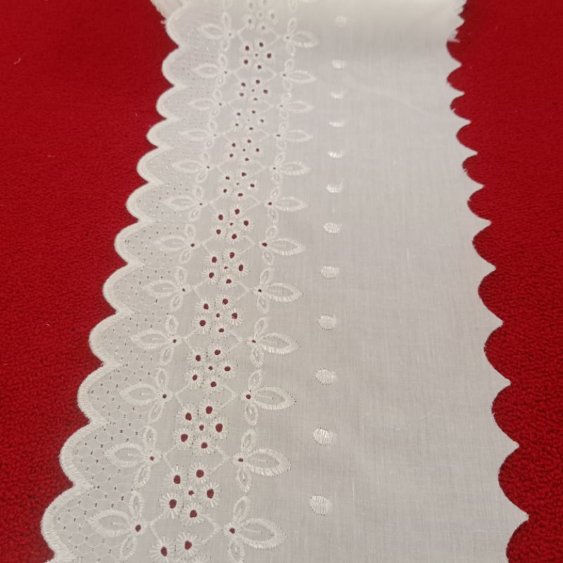 renda katun lebar 18cm warna putih tulang harga permeter