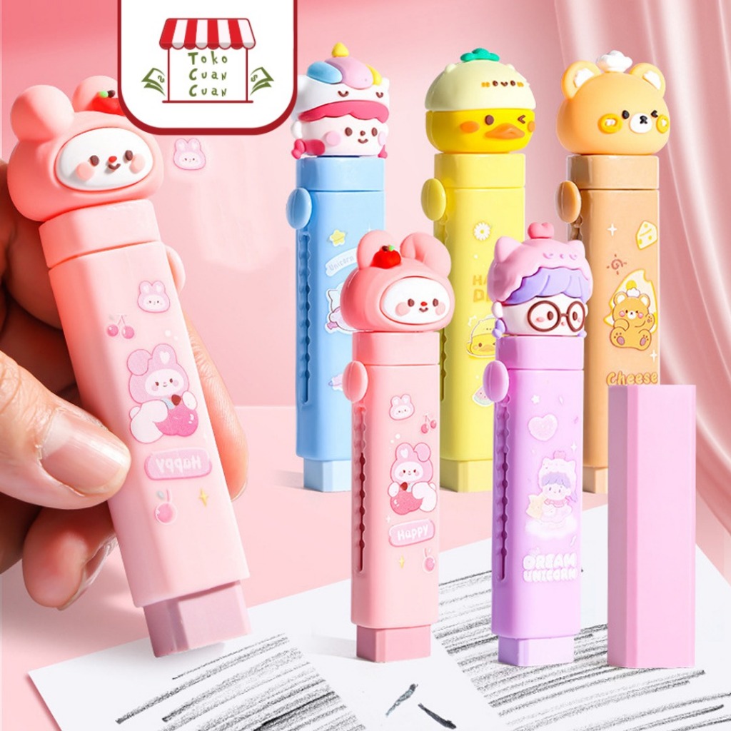 

TCC FREE REFIL !! 3D Cartoon Mechanical Eraser Penghapus Mekanik Dorong Sliding Eraser Hapusan Cetek