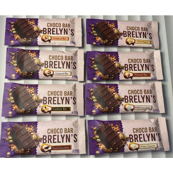 

Brelyn's Chocolate : Choco Bar (Coklat berbagai rasa milk/dark/hazelnut/coconut/cashew/hazelnut/marie/white) Manis Gurih 35 gram